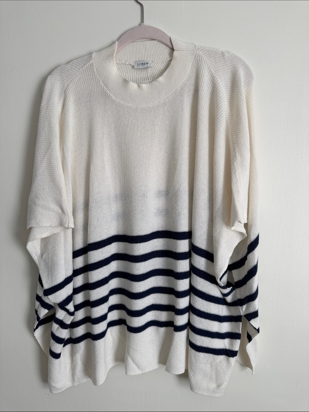 J. Crew Cream Sweater with Navy Stripes - Casual Crewneck